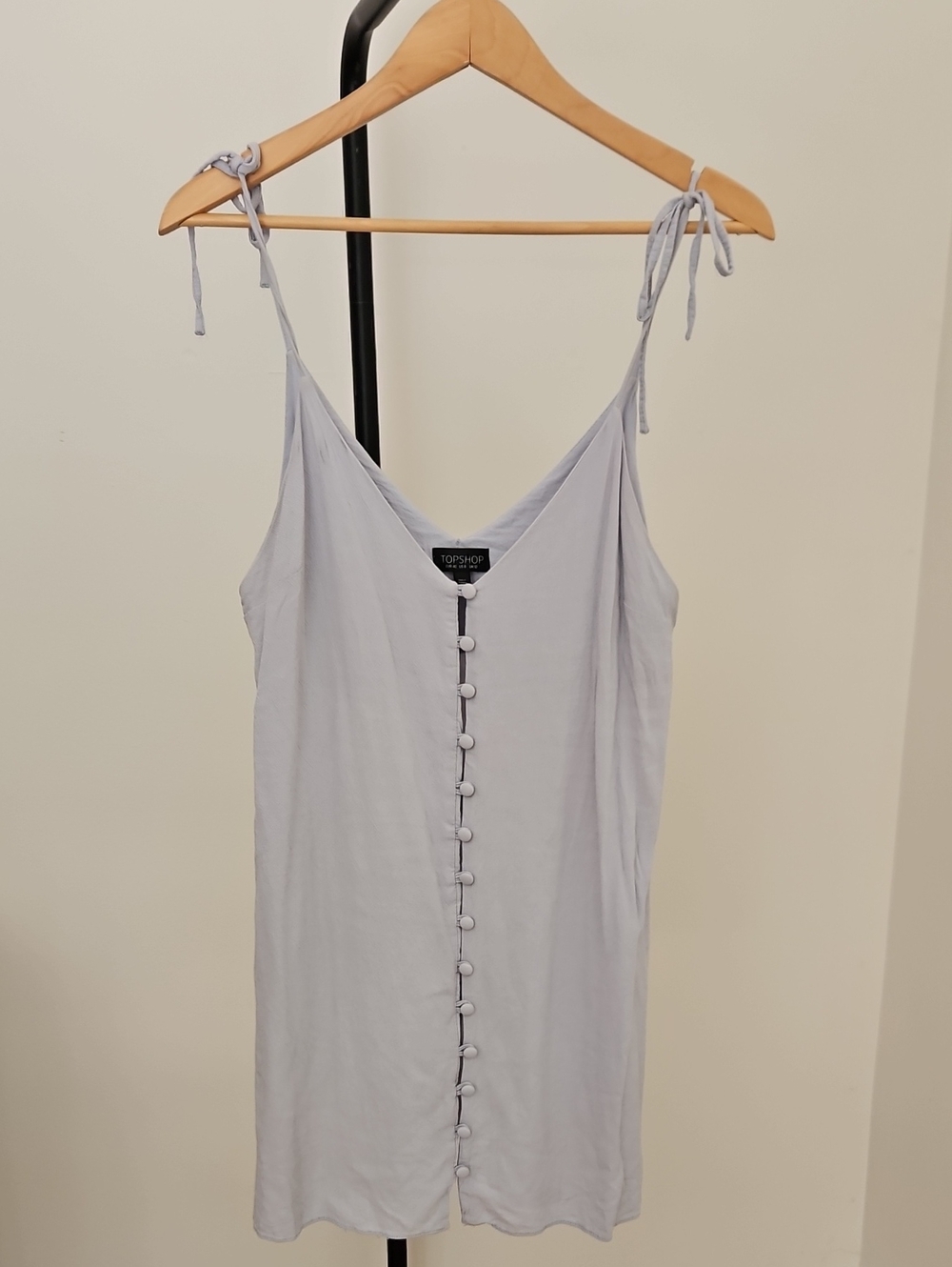 Topshop Light Blue/Gray  Tie-Shoulder Button-Front Mini Dress